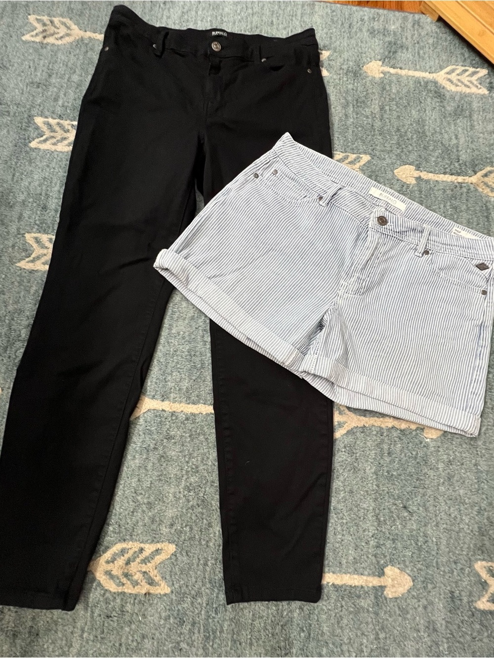Buffalo David Bitton Women’s black pants 10/30 & blue and white shorts size 30